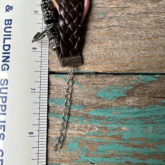 VTG Cuff Bracelet 8" Strap Brown Leather Love‎ Anchor Metal Braided - Picture 8 of 8
